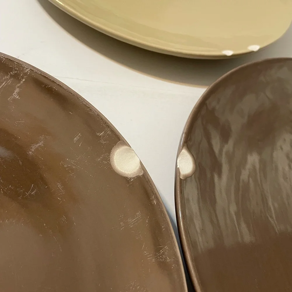 Pottery Barn Set of 3 Dinner round Plate 10 3/4” Brown/ Cream